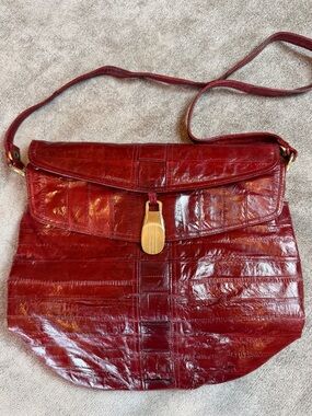 VINTAGE Genuine Ox Blood Eel Skin Bag Made in Korea